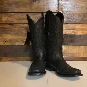 J.B. Dillon Black Sequin Square Toe Cowboy Boots Size 7.5